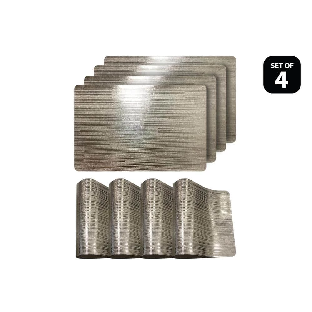 Emery Champagne Metallic Reversible Rectangular Placemats (Set of 4) by Dainty Home 4 Emery Champagne Metallic Reversible Rectangular Placemats (Set of 4) by Dainty Home - Image 2