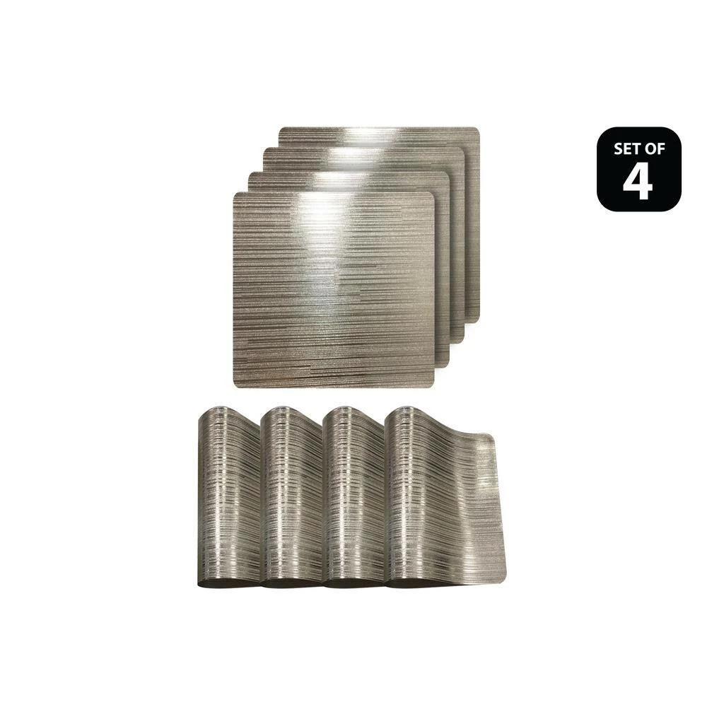 Emery Champagne Metallic Reversible Square Placemats (Set of 4) by Dainty Home 4 Emery Champagne Metallic Reversible Square Placemats (Set of 4) by Dainty Home - Image 2