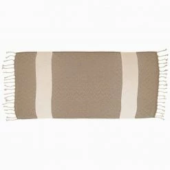 Beige 100% Cotton Turkish Hand Towels 18 in. x 40 in. Diamond Peshtemal Kitchen and Bath Towels (Set of 2) by DEERLUX