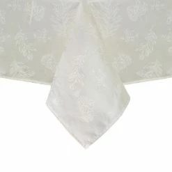 60 in. W x 102 in. L Ivory Elegant Woven Leaves Jacquard Damask Tablecloth by Elrene