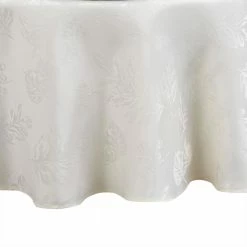 60 in. W x 84 in. L Oval Ivory Elegant Woven Leaves Jacquard Damask Tablecloth by Elrene