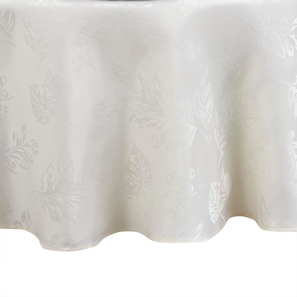 60 in. W x 84 in. L Oval Ivory Elegant Woven Leaves Jacquard Damask Tablecloth by Elrene 3 60 in. W x 84 in. L Oval Ivory Elegant Woven Leaves Jacquard Damask Tablecloth by Elrene
