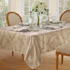 60 in. W x 120 in. L Beige Barcelona Damask Fabric Tablecloth by Elrene