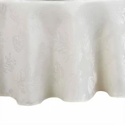 70 in. Round Ivory Elegant Woven Leaves Jacquard Damask Tablecloth by Elrene