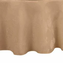 60 in. W x 84 in. L Oval Taupe Elegant Woven Leaves Jacquard Damask Tablecloth by Elrene