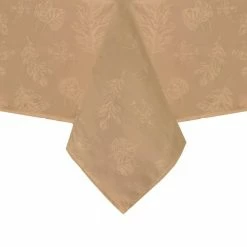 60 in. W x 144 in. L Taupe Elegant Woven Leaves Jacquard Damask Tablecloth by Elrene