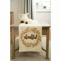 72 in. L Embroidered Thanksgiving Tabletop Runner by Glitzhome -Table Linens Shop beige cream glitzhome table runners 1211202519 31 1000