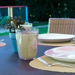 Fishnet 17 in. x 12 in. Ivory PVC Covered Jute Oval Placemat (Set of 6) by Kraftware -Table Linens Shop beige cream kraftware placemats 11346 31 1000