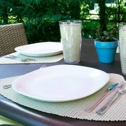 Fishnet 19 in. x 13 in. Ivory PVC Covered Jute Wedge Placemat (Set of 6) by Kraftware -Table Linens Shop beige cream kraftware placemats 11349 31 1000