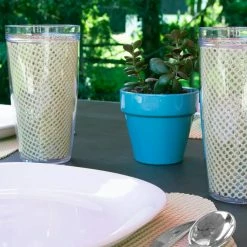 Fishnet 19 in. x 13 in. Ivory PVC Covered Jute Wedge Placemat (Set of 6) by Kraftware -Table Linens Shop beige cream kraftware placemats 11349 4f 1000