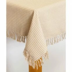 Homespun Fringed 52 in. x 52 in. Ecru 100% Cotton Tablecloth by Lintex