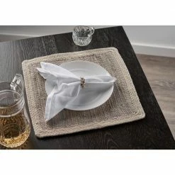 Neutral 15 in. x 15 in. Silver / Cream Bordered Square Cotton Placemats (Set of 4) by LR Home -Table Linens Shop beige cream lr home placemats speci04505slc15sq 31 1000