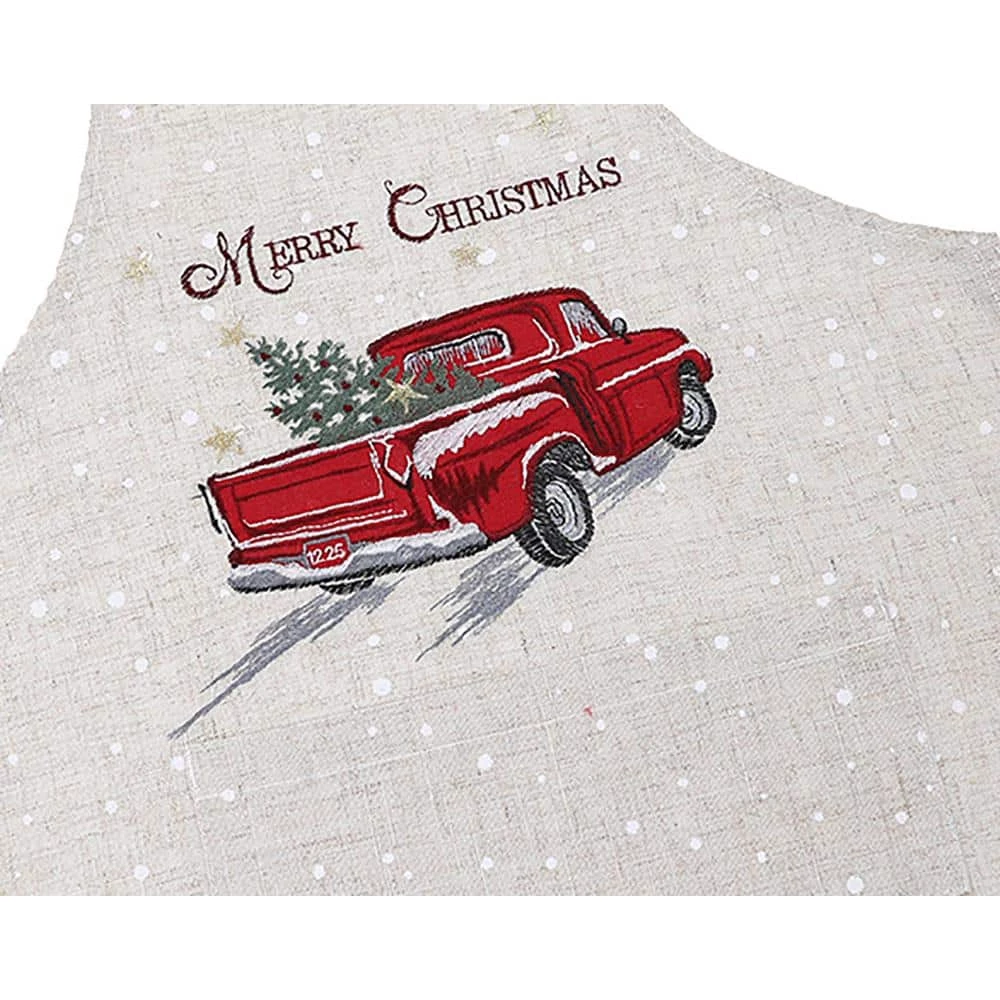 Merry Christmas Truck 30 in. x 26 in. Beige/Cream Embroidered Adults Apron by Manor Luxe 4 Merry Christmas Truck 30 in. x 26 in. Beige/Cream Embroidered Adults Apron by Manor Luxe - Image 2