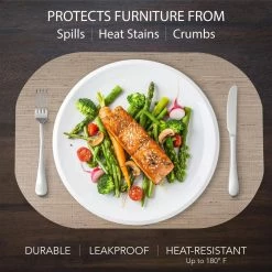 Easy Care Burlap/Oval 17 in. x 12 in. Camel Vinyl Placemats (Set of 6) by DASCO -Table Linens Shop beige cream placemats hd22 005 fa 1000