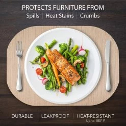 Easy Care Strings/Oval 17 in. x 12 in. Pearl Vinyl Placemats (Set of 6) by DASCO -Table Linens Shop beige cream placemats hd22 007 fa 1000