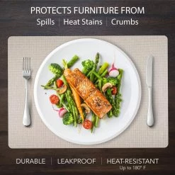 Easy Care Shell/Rectangle 17 in. x 12 in. Opal Vinyl Placemats (Set of 6) by DASCO -Table Linens Shop beige cream placemats hd22 016 fa 1000