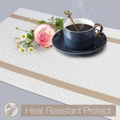 18 in. x 12 in. Beige Vinyl Weave Placemats (Set of 4) by Hillstry -Table Linens Shop beige cream placemats wf cdms4 1 1f 1000