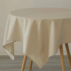 52 in. x 70 in. Rectangle Natural, Beige/Cream Solid Color 100% Pure Linen Washable Tablecloth by DEERLUX