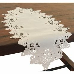 Victorian Lace 16 in. x 34 in. Embroidered Cutwork Table Runner, Ivory by Xia Home Fashions