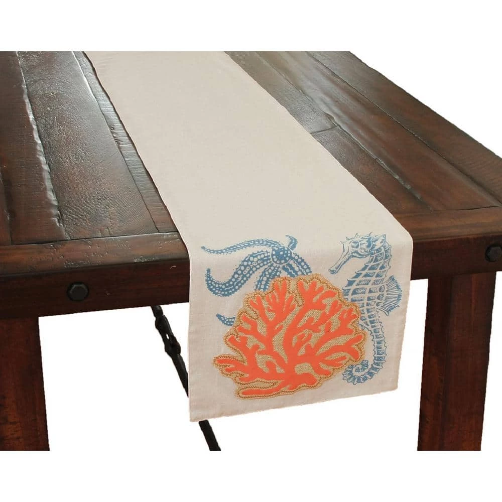 Sea Life 13.5 in. x 72 in. Cream Applique Coral Coastal Table Runner by Xia Home Fashions 3 Sea Life 13.5 in. x 72 in. Cream Applique Coral Coastal Table Runner by Xia Home Fashions