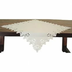 34 in. x 34 in. Ivory Victorian Lace Embroidered Cutwork Table Topper by Xia Home Fashions