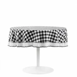 Buffalo Check 70 in. W x 70 in. L Black and White Checkered Polyester/Cotton Round Tablecloth by ACHIM