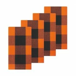 Farmhouse Living Fall Buffalo Check 20 in. W x 20 in. L Black/Orange Napkins (Set of 4) by Elrene -Table Linens Shop blacks elrene cloth napkins napkin rings 95078blo c3 1000