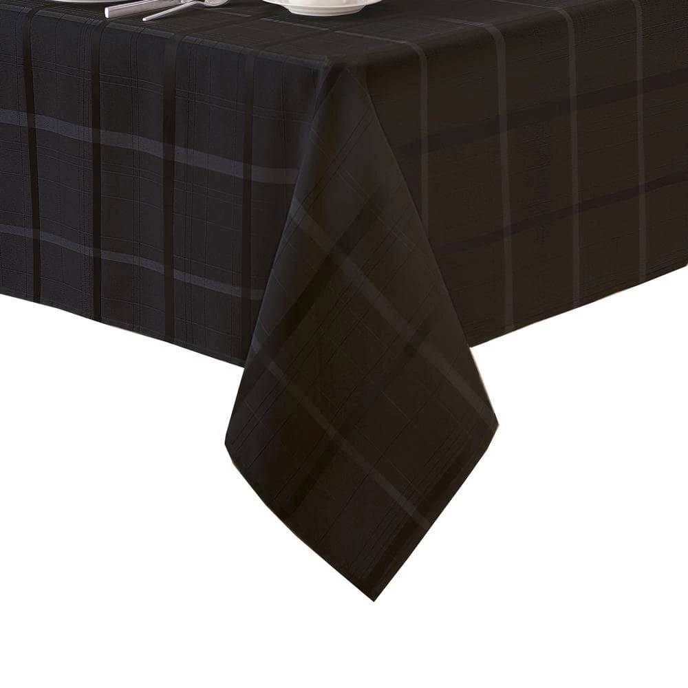 60 in. W x 102 in. L Black Elegance Plaid Damask Fabric Tablecloth by Elrene 5 60 in. W x 102 in. L Black Elegance Plaid Damask Fabric Tablecloth by Elrene - Image 3