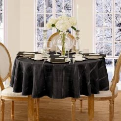 70 in. Round Black Elegance Plaid Damask Fabric Tablecloth by Elrene -Table Linens Shop blacks elrene tablecloths 21049blk 31 1000