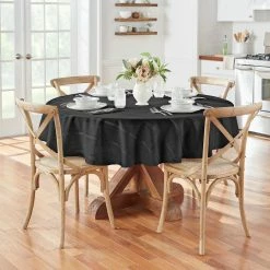 70 in. Round Black Elegance Plaid Damask Fabric Tablecloth by Elrene