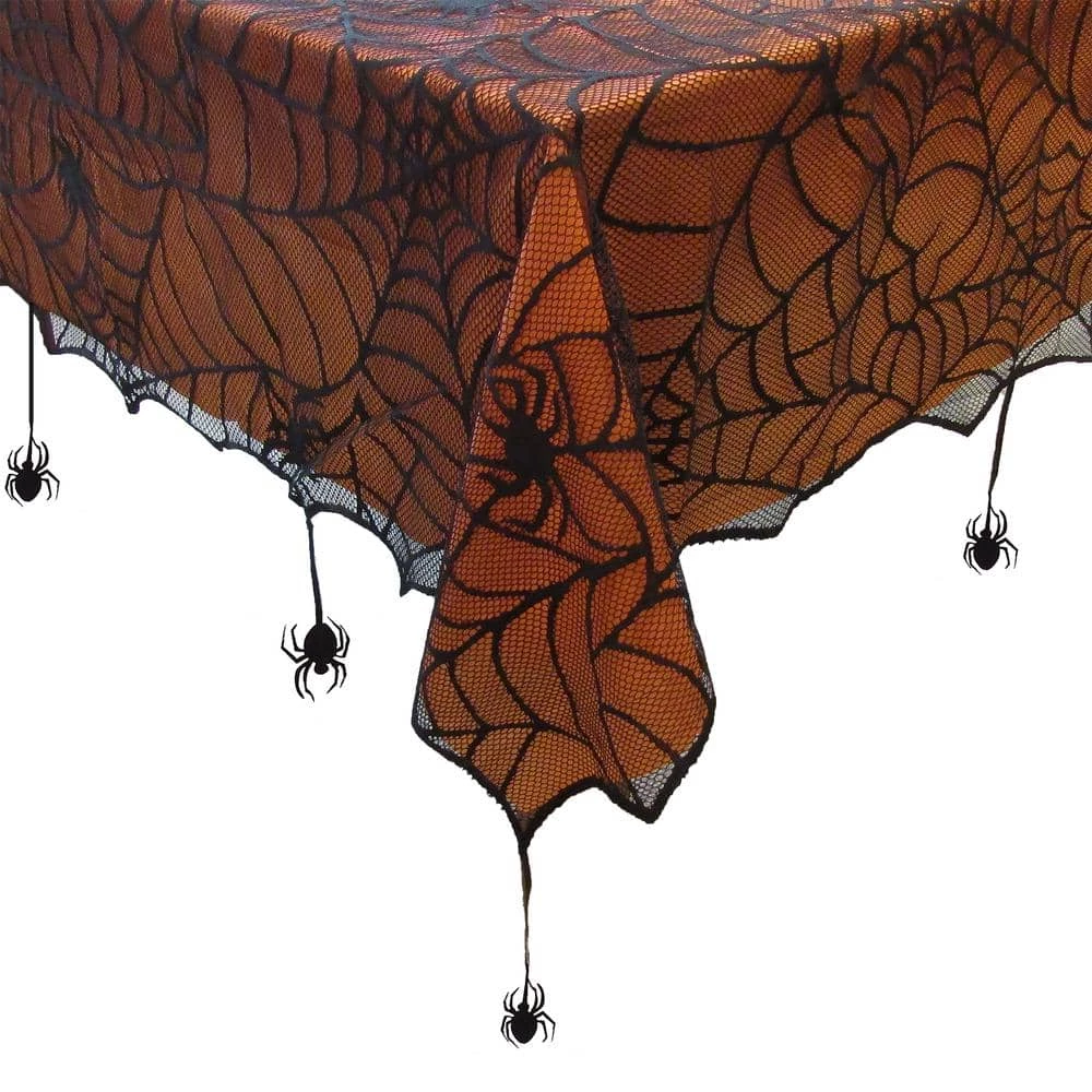 Crawling Halloween Spider Lace Lined 60 in. W x 84 in. L Black/Orange Tablecloth by Elrene 4 Crawling Halloween Spider Lace Lined 60 in. W x 84 in. L Black/Orange Tablecloth by Elrene - Image 2