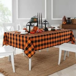 Farmhouse Living Fall Buffalo Check 52 in. W x 70 in. L Black/Orange Tablecloth by Elrene