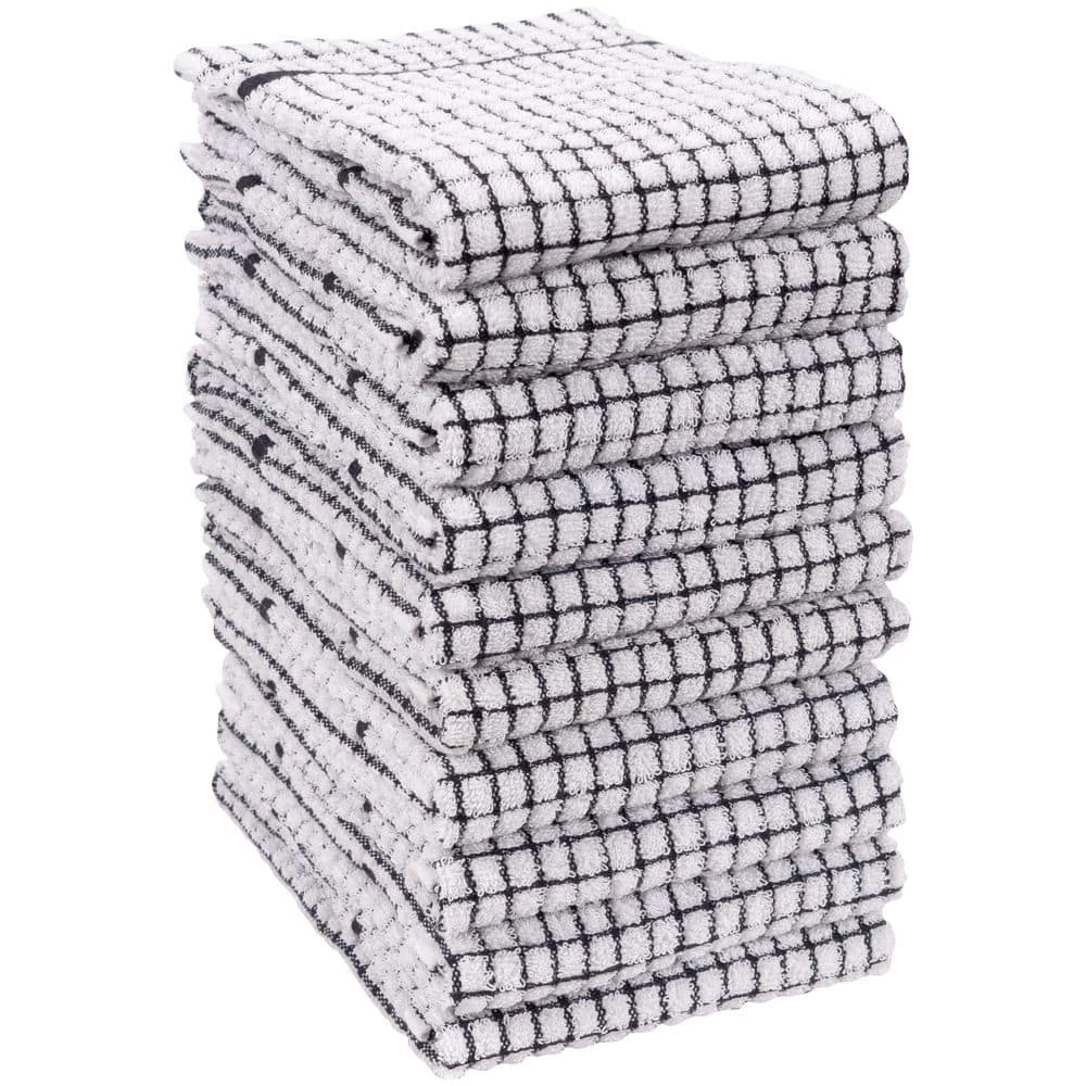 Set of 10 Grid Terry Kitchen Towels, 20 x 30 in., 100% Cotton, Ultra Absorbent Terry Dish Towels, Black by KAF HOME 3 Set of 10 Grid Terry Kitchen Towels, 20 x 30 in., 100% Cotton, Ultra Absorbent Terry Dish Towels, Black by KAF HOME