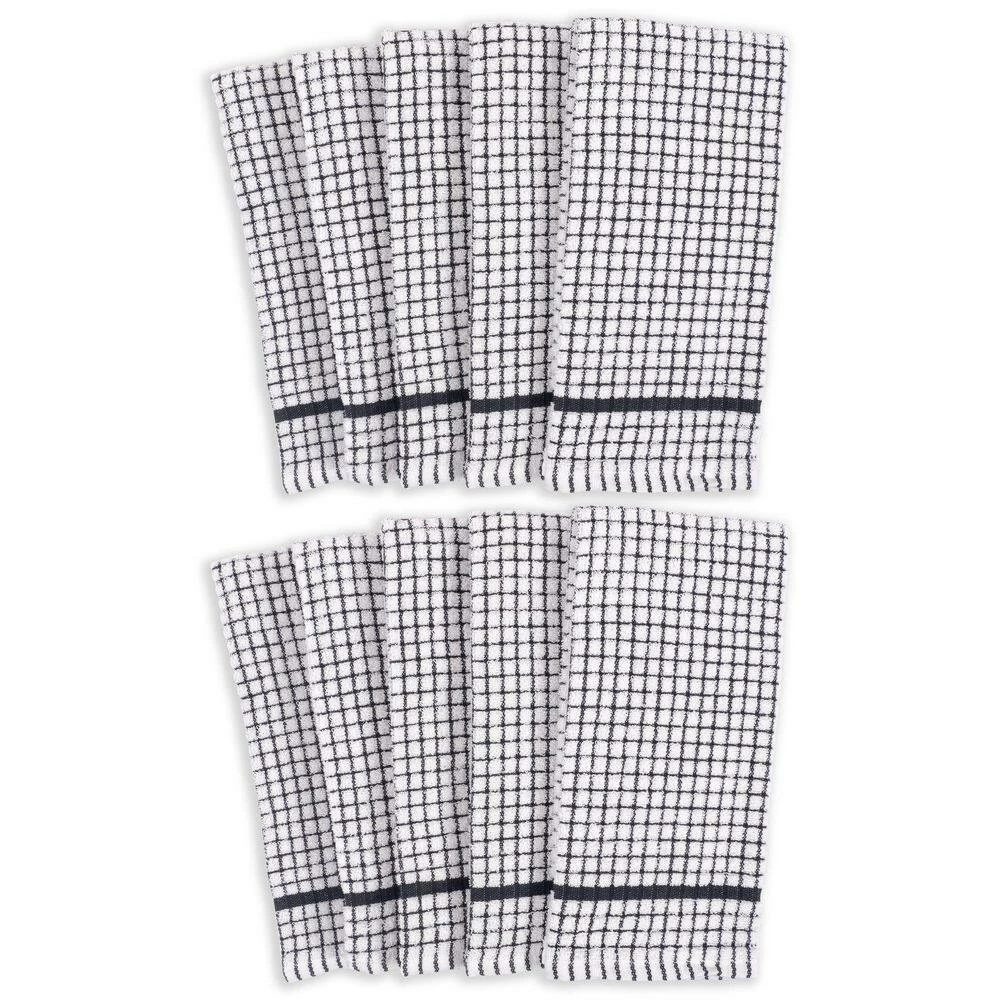 Set of 10 Grid Terry Kitchen Towels, 20 x 30 in., 100% Cotton, Ultra Absorbent Terry Dish Towels, Black by KAF HOME 4 Set of 10 Grid Terry Kitchen Towels, 20 x 30 in., 100% Cotton, Ultra Absorbent Terry Dish Towels, Black by KAF HOME - Image 2