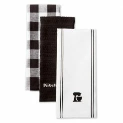 Mixer Black/White Solid and Checkered Cotton Kitchen Towel Set (3-Pack) by KitchenAid