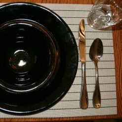 EveryTable 18 in. x 12 in. Black Pinstripes PVC Placemat (Set of 6) by Kraftware -Table Linens Shop blacks kraftware placemats 45447 31 1000