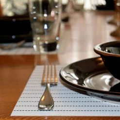 EveryTable 18 in. x 12 in. Black Pinstripes PVC Placemat (Set of 6) by Kraftware -Table Linens Shop blacks kraftware placemats 45447 4f 1000