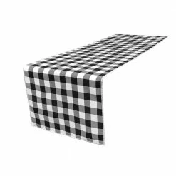 14 in. x 108 in. White and Black Polyester Gingham Checkered Table Runner by LA Linen