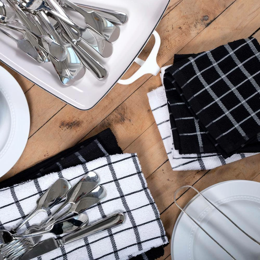 Black Terry Check Cotton Kitchen Towel Set of 3 by RITZ 6 Black Terry Check Cotton Kitchen Towel Set of 3 by RITZ - Image 4
