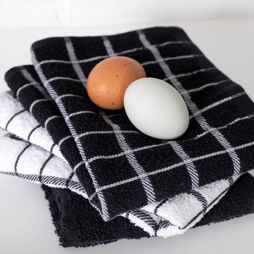 Black Terry Check Cotton Kitchen Towel Set of 3 by RITZ 5 Black Terry Check Cotton Kitchen Towel Set of 3 by RITZ - Image 3