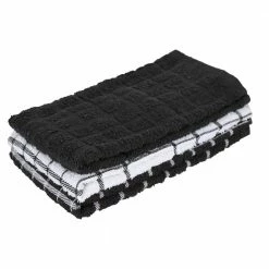Black Terry Check Cotton Kitchen Towel Set of 3 by RITZ