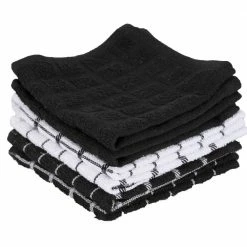 Black Terry Check Cotton Dish Cloth Set of 6 by RITZ