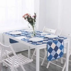 Olivia 14 in. W x 72 in. L Blue Quilted Microfiber Table Runner by COUNTRY LIVING -Table Linens Shop blues country living table runners cl624bl21 31 1000