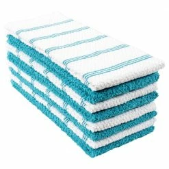 Piedmont Terry Kitchen Towels, Teal, 100% Cotton, 16 x 26 in. Absorbent Terry Dish Towels, Set of 8 by KAF HOME