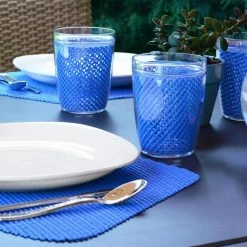 Fishnet 19 in. x 13 in. Process Blue PVC Covered Jute Wedge Placemat (Set of 6) by Kraftware -Table Linens Shop blues kraftware placemats 12249 31 1000