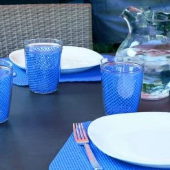 Fishnet 19 in. x 13 in. Process Blue PVC Covered Jute Wedge Placemat (Set of 6) by Kraftware -Table Linens Shop blues kraftware placemats 12249 4f 1000