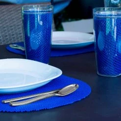 Fishnet 17 in. x 12 in. Blue PVC Covered Jute Oval Placemat (Set of 6) by Kraftware 8 Fishnet 17 in. x 12 in. Blue PVC Covered Jute Oval Placemat (Set of 6) by Kraftware -Table Linens Shop blues kraftware placemats 33746 4f 1000