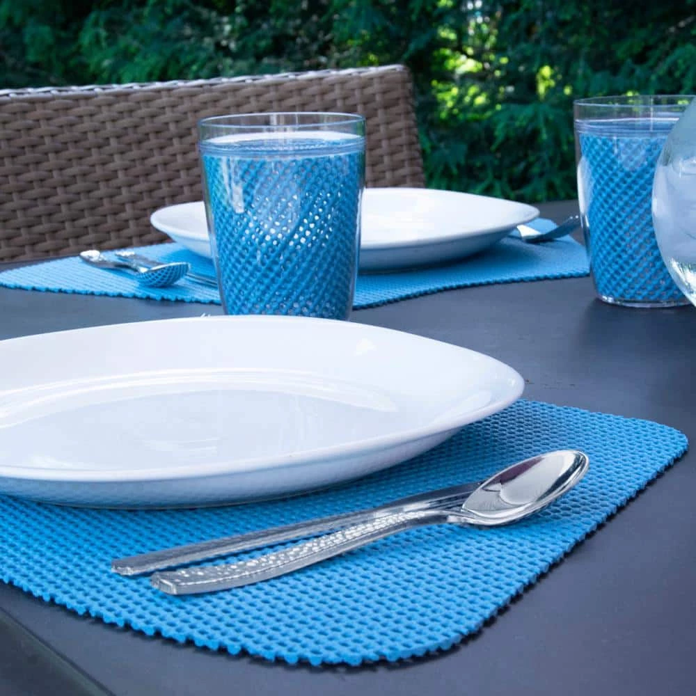 Fishnet 19 in. x 13 in. Niagara Blue PVC Covered Jute Wedge Placemat (Set of 6) by Kraftware 5 Fishnet 19 in. x 13 in. Niagara Blue PVC Covered Jute Wedge Placemat (Set of 6) by Kraftware - Image 3