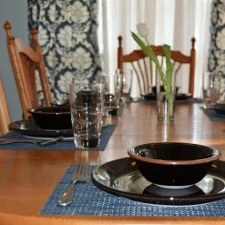 EveryTable 18 in. x 12 in. Dusk Blue Woven PVC Placemat (Set of 6) by Kraftware -Table Linens Shop blues kraftware placemats 43947 31 1000