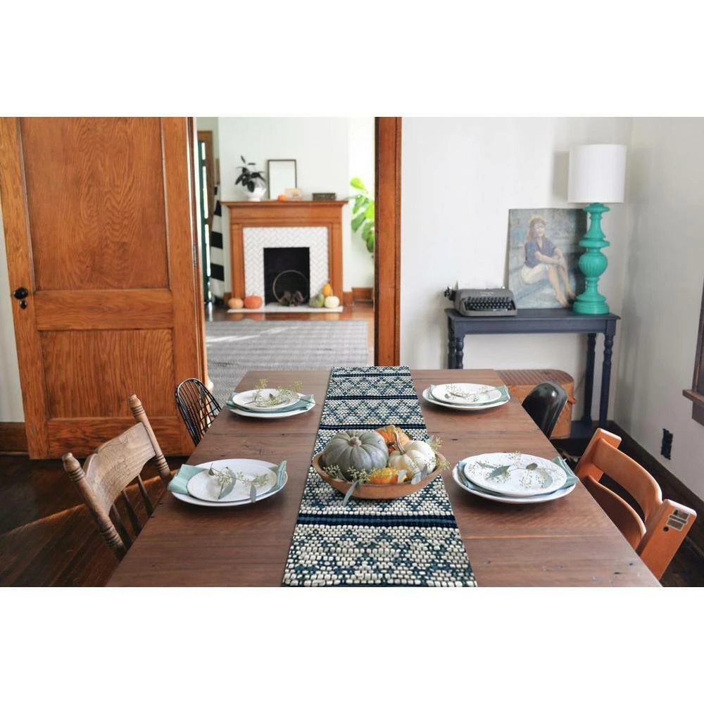 Skade 14 in.W x 72 in. D Blue and White Geometric Reversible Cotton Table Runner by LR Home 10 Skade 14 in.W x 72 in. D Blue and White Geometric Reversible Cotton Table Runner by LR Home - Image 8